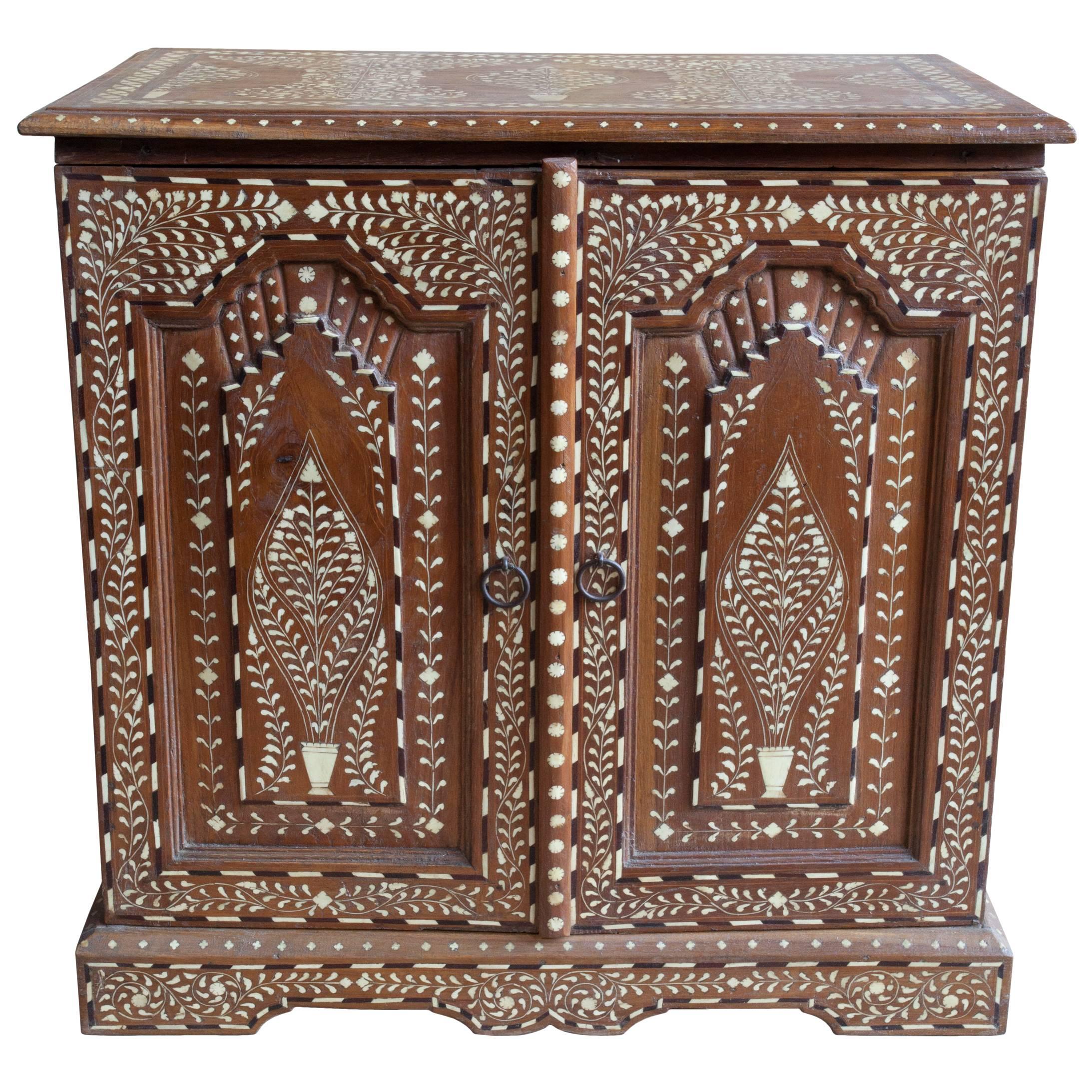 Intricately Inlaid Bone and Teak Cabinet