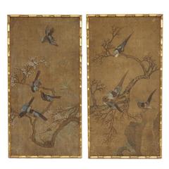 19th Century Pair of Chinese Style Painting, Bamboo Style Frame