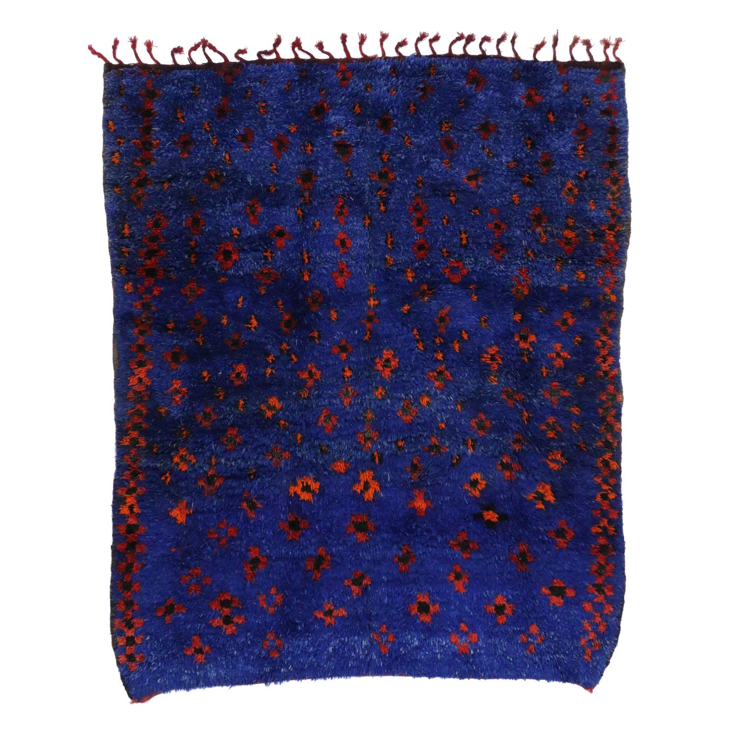 MidCentury Modern Berber Moroccan Rug in Cobalt Blue For Sale at 1stdibs