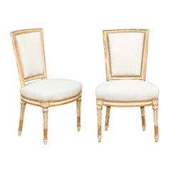 Pair of French Louis XVI Style Painted and Gilded Upholstered Side Chairs, 1860s