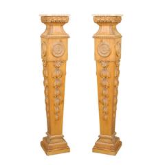 Pair of Tall English Mid-19th Century Carved Pedestals with Marble Top 12