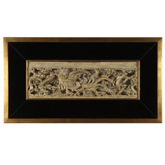 Beautiful Oriental Carving Framed in Black Mirror and Gilded Wood