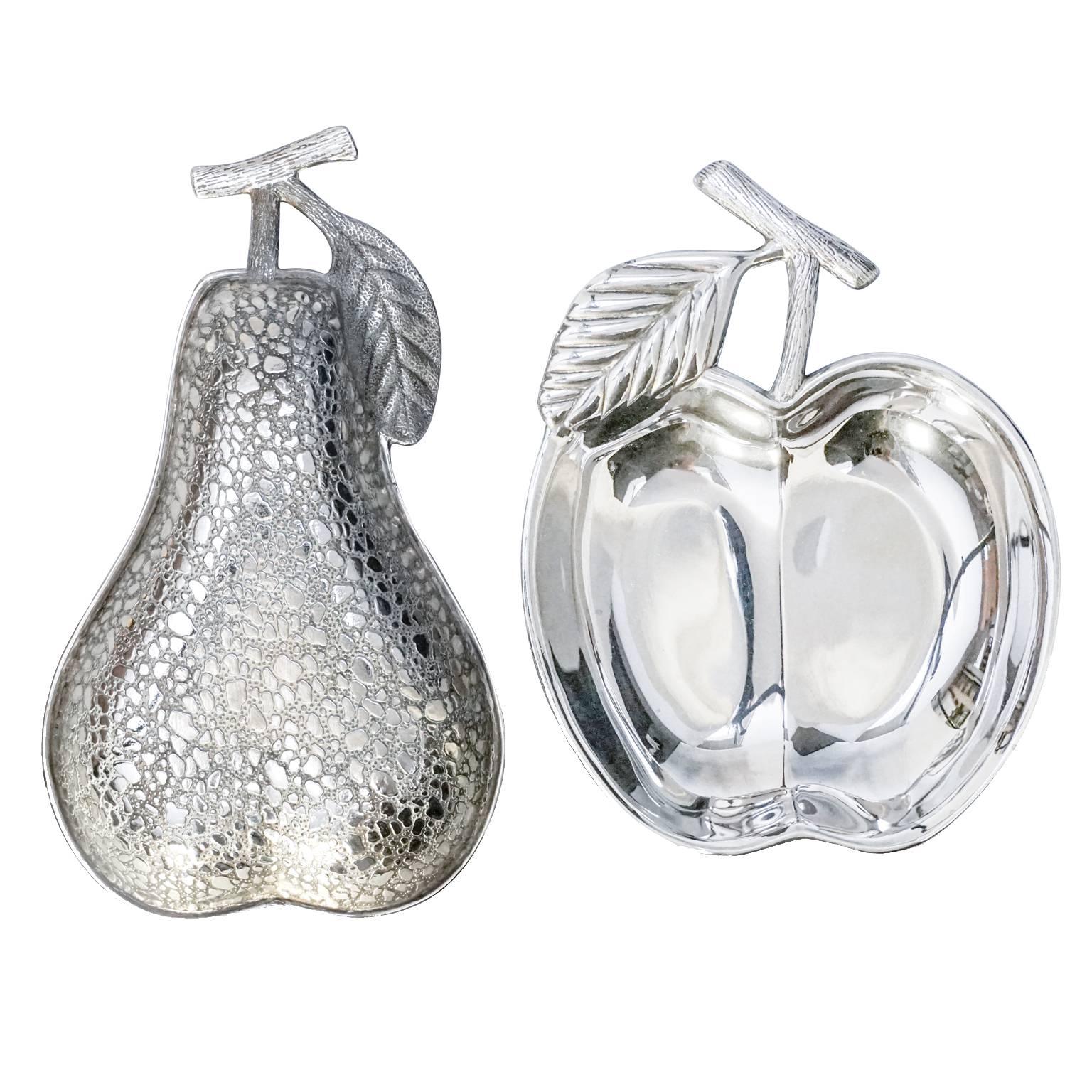 Set of Silvered Pear and Apple Trinket Bowls