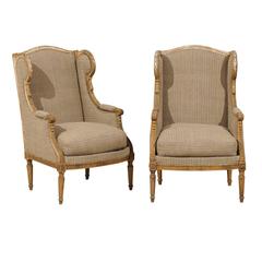 Pair of French 19th Century Louis XVI Style Wingback Chairs