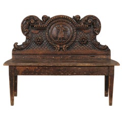 An Italian 18th Century Richly-Carved Wood Bench with Ornate Backrest  