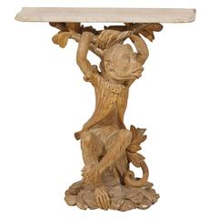 Vintage Italian Console Table with Carved Wood Dressed Monkey Base