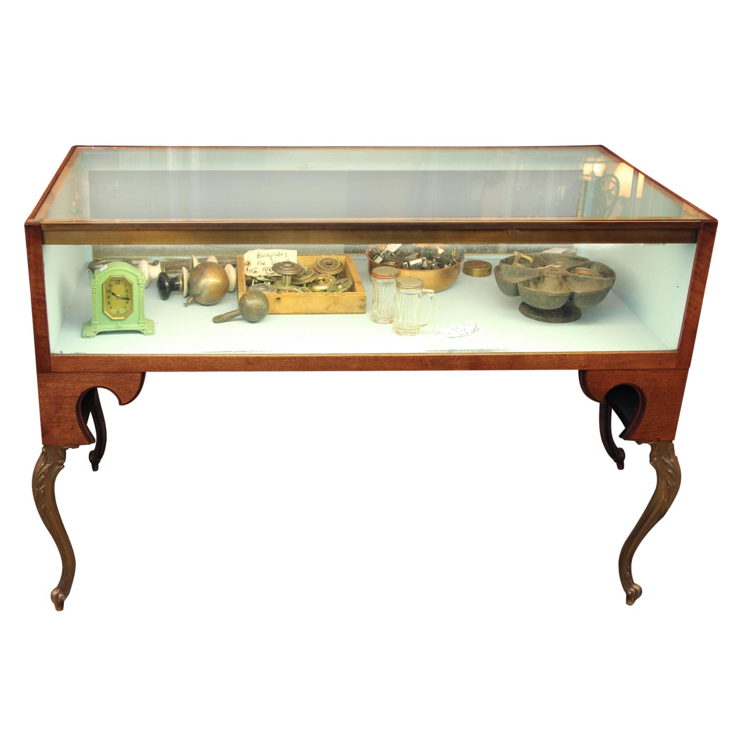 1920s Original Antique Lighted Display Case with Ornate Legs For Sale