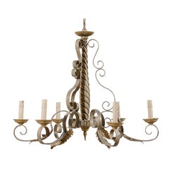 French Six-Light Vintage Painted Chandelier