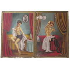 Pair of Saloon Girls, Oil on Canvas