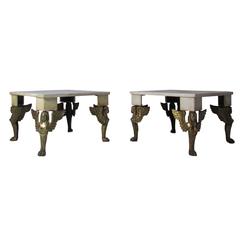Pair of Egyptian Revival Gilt Bronze and Marble Side Tables