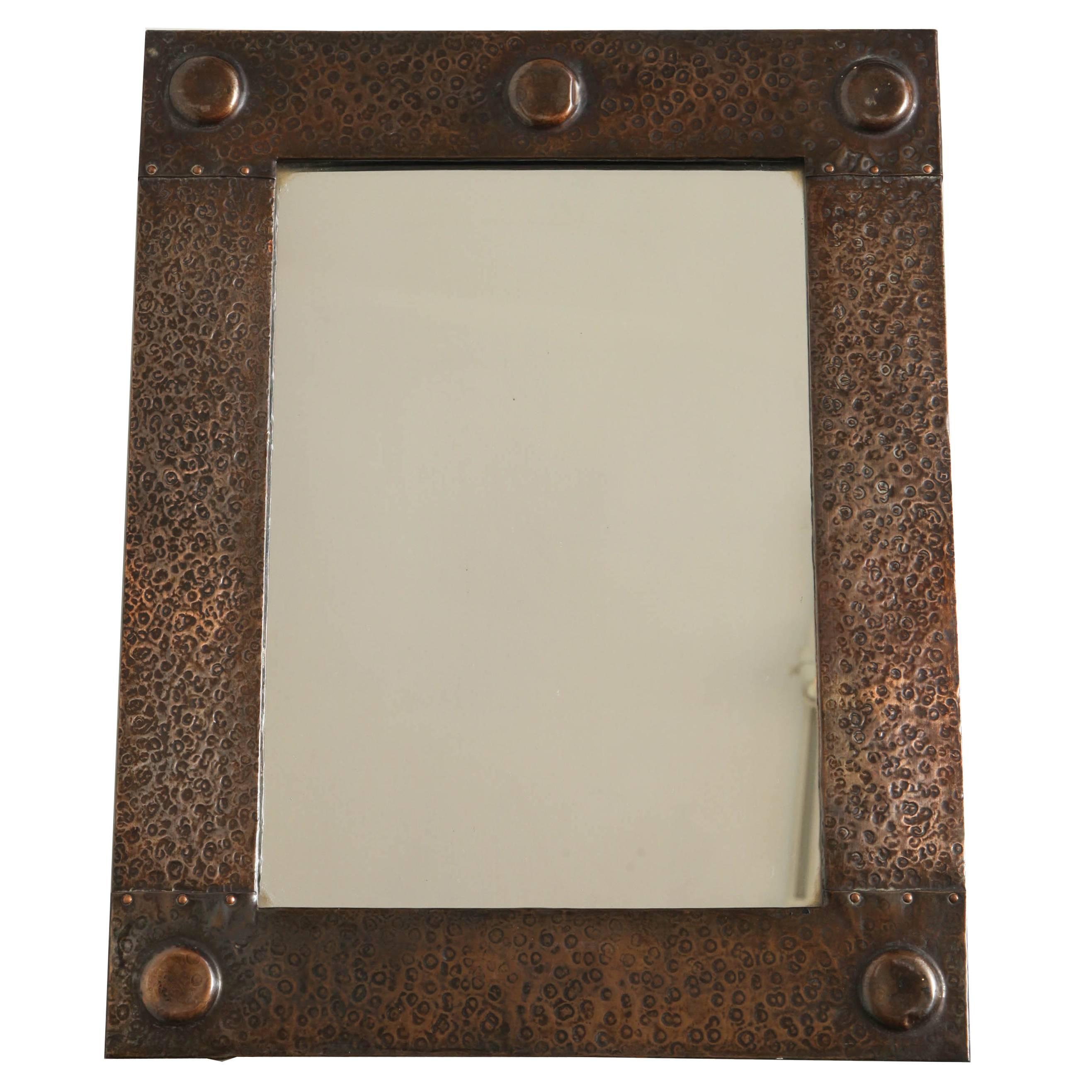 English Arts & Crafts Hammered Copper Mirror