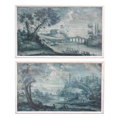 Pair of Large-Scale Grisaille Oil on Canvas Paintings