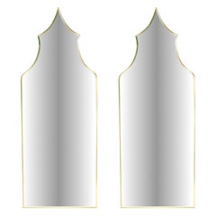 Pair of 1970s Wall Mirrors in Tented Arch Brass Frames