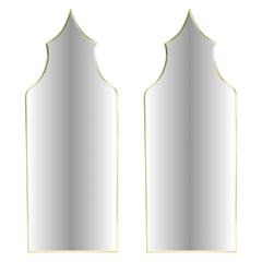 Pair of 1970s Wall Mirrors in Tented Arch Brass Frames 3
