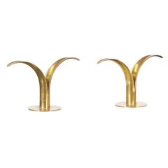 Vintage Swedish Modernist Brass Lily Candle Holders by Ystad Metall