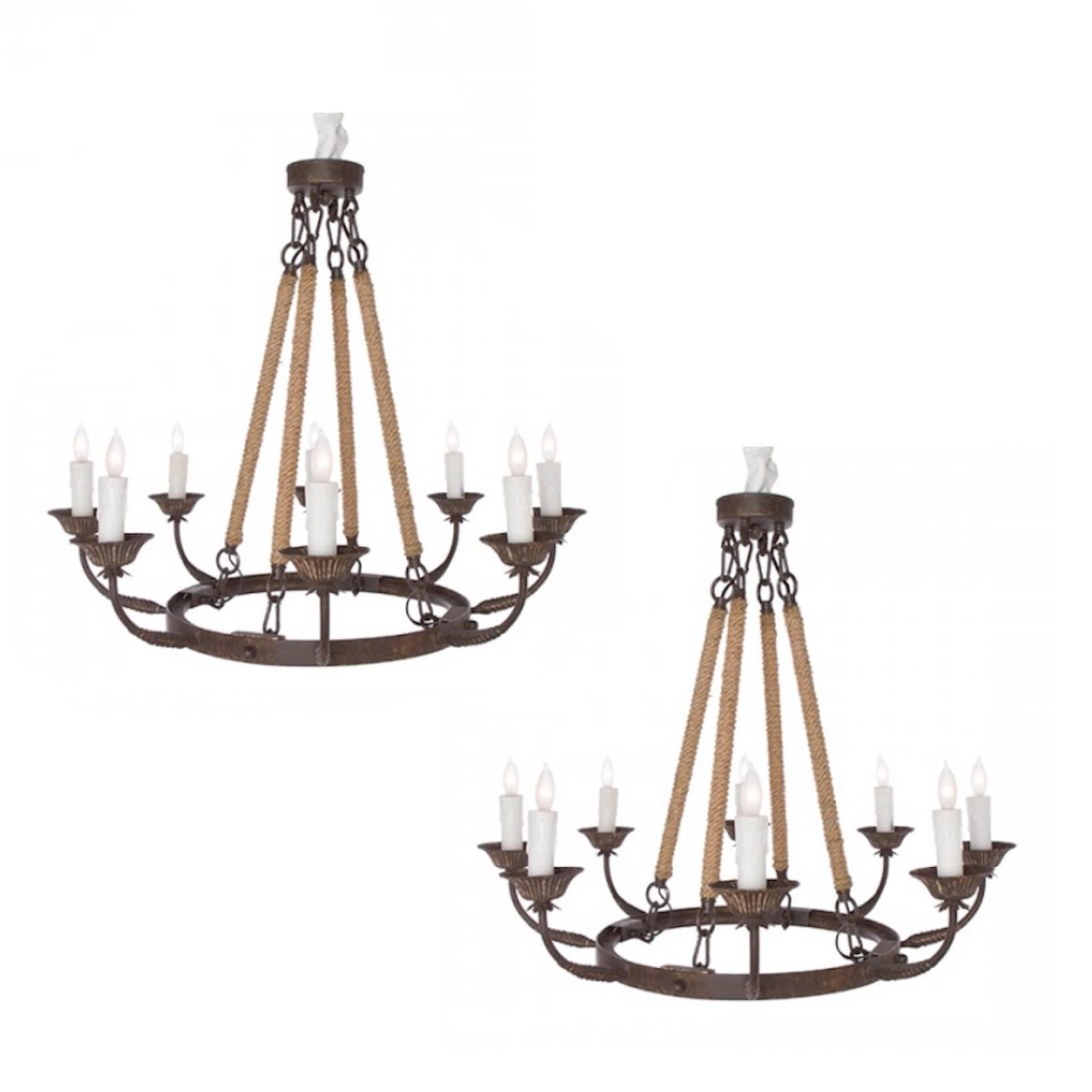 Pair of Rustic Eight-Arm Chandeliers of Small-Scale