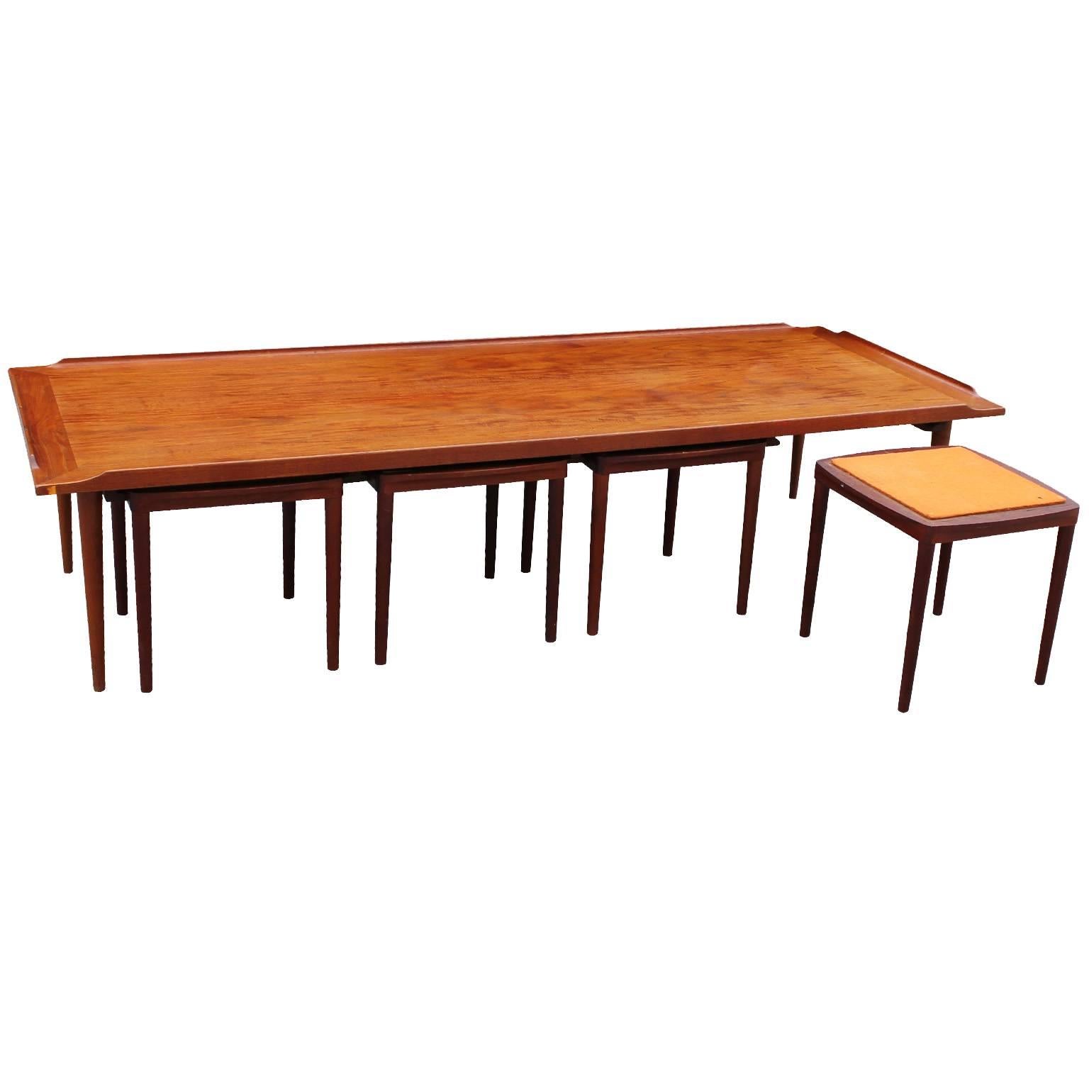 Mid Century Modern Danish Coffee Table with Reversible Stools / Tables