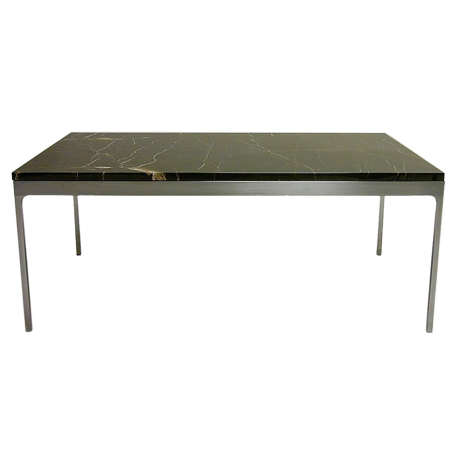 Nicos Zographos Steel and Black Marble Nero Marquina Coffee or Cocktail Table