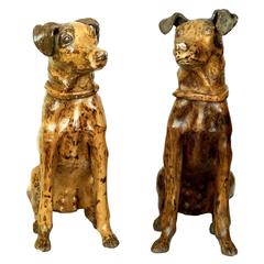 Pair of Terracotta Composition Seated Dogs
