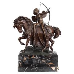 Horseback Riding Amor Armed with a Bow and Aiming his Arrow 