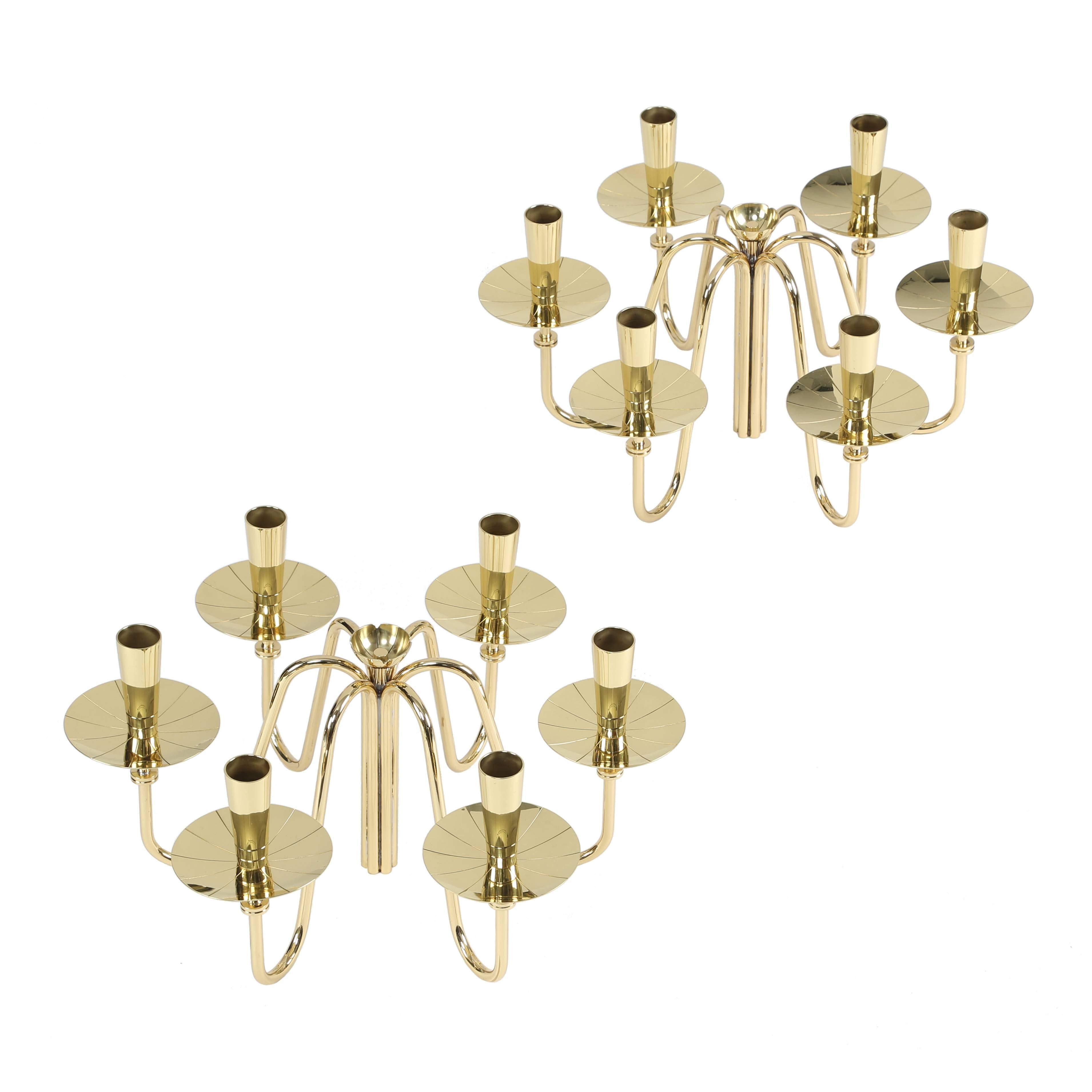 Pair of 1950s Brass Tommi Parzinger Candelabra For Sale