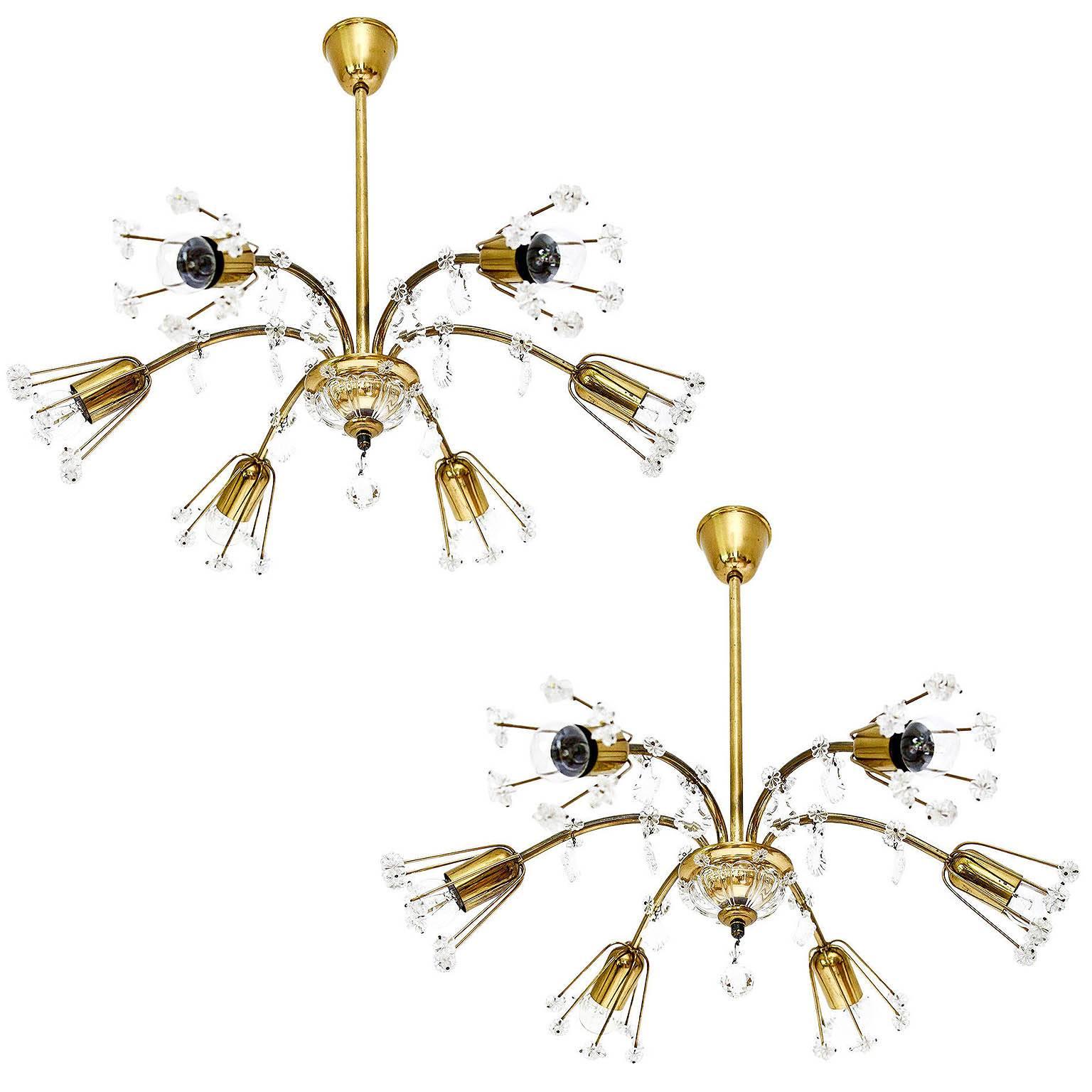 Pair of Emil Stejnar Chandeliers or Flush Mount Lights, Patinated Brass, 1950s