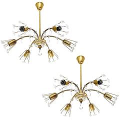 Pair of Emil Stejnar Chandeliers or Flush Mount Lights, Patinated Brass, 1950s