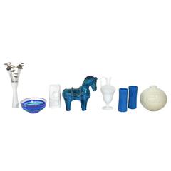 Retro Selection of Blue and White Midcentury Ceramics