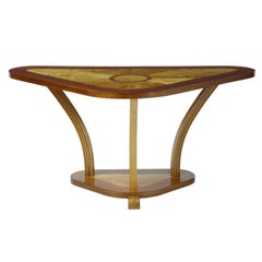Art Deco 1920s Birch and Mahogany Inlaid Shaped Console Table