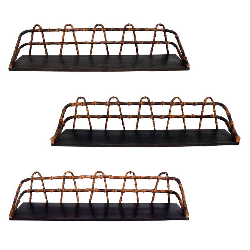 Set of Three Bamboo Wall-Mounted Shelves in the Manner of Jacques Adnet