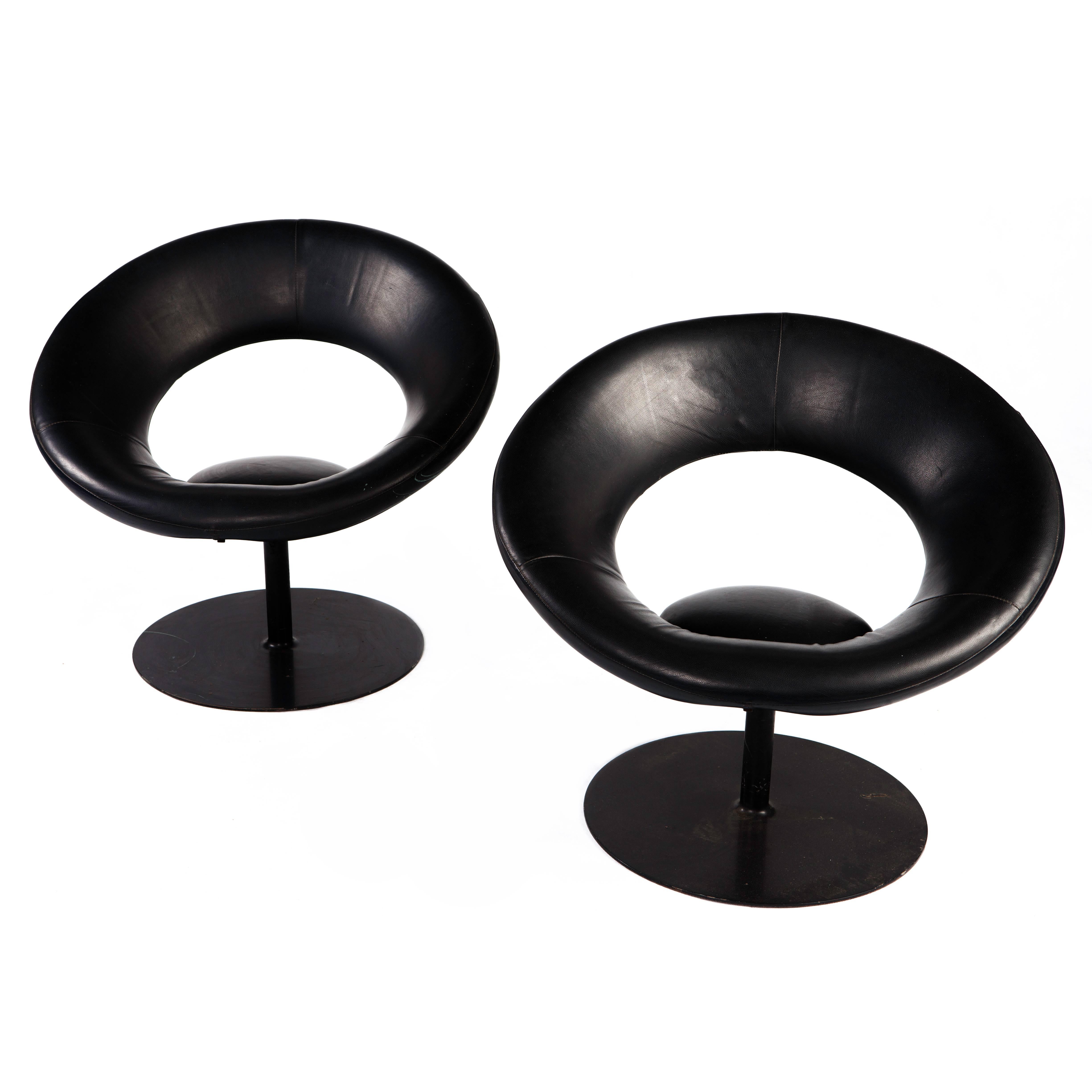 "Anel" Brazilian Modern Steel and Leather Lounge Chairs by Ricardo Fasanello