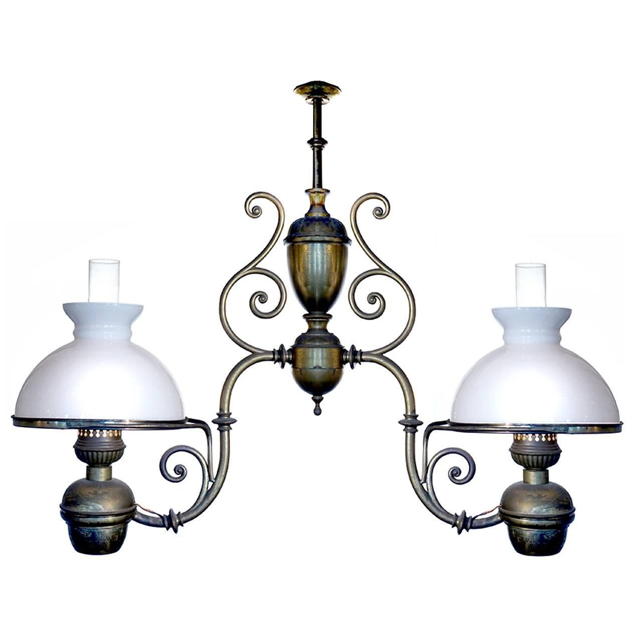 Large Double Arm Oil Lamp, Newly Electrified