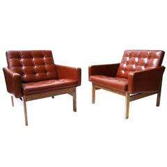 Pair of Cognac Leather Lounge Chair by Ole Gjerløv-Knudsen & Torben Lind