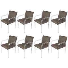Eight Modern Lucite Arm Dining Chairs Set in the Style of Charles Hollis Jones