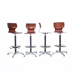 Unique Set of Four Industrial Flötotto Bar Stools, Germany, Midcentury