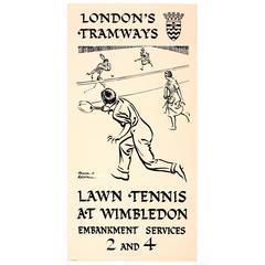 Original Vintage 1922 Poster for London's Tramways, Lawn Tennis at Wimbledon