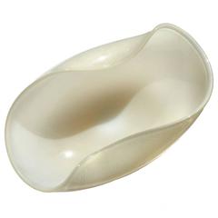 Archimede Seguso Murano White Opalino Gold Flecks Italian Art Glass Bowl