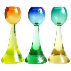 Salviati Murano Rainbow Colors, Sommerso Italian Art Glass Candlesticks