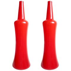 Vintage Fratelli Toso Murano Bright Red Italian Art Glass Rocket Vases Bottles