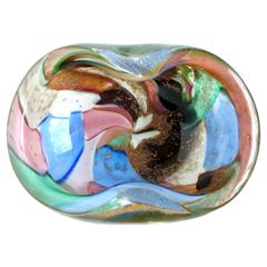 Murano Silver Aventurine Flecks Multicolor Italian Art Glass Decorative Bowl