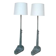 Vintage Pair of Custom-Made Machine-Age Stanchion Floor Lamps