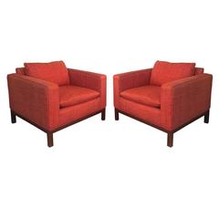 Pair of Orange Tweed Cube Club Chairs