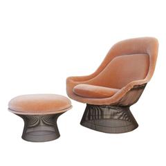 Bronze Lounge Chair and Ottoman by Warren Platner for Knoll