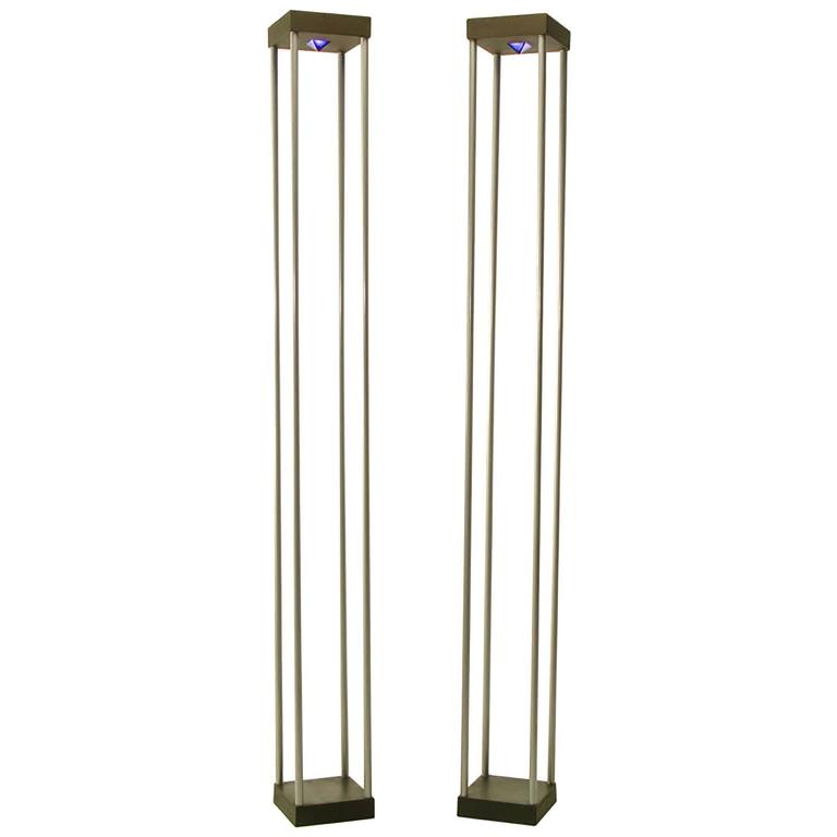 Pair Of Memphis Style Postmodern Floor Lamps With Cobalt Blue Glass Pair Of Memphis Style Postmodern Floor Lamps With Cobalt Blue Glass Pyramids For