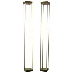 Pair of Memphis-Style Postmodern Floor Lamps with Cobalt Blue Glass Pyramids