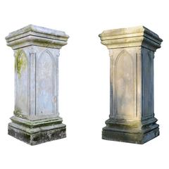 Neo-Gothic Style Pair of Stone Pedestals, 19th Century
