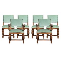 Antique Set of Six Carved Oak Dining Chairs