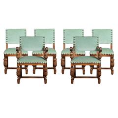 Set of Six Carved Oak Dining Chairs