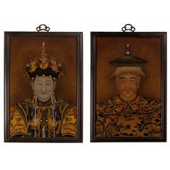 Pair of Qing Dynasty Reverse Glass Paintings