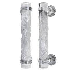 Pair of Large "Faunes" Door Handles in Clear Crystal by Marc Lalique